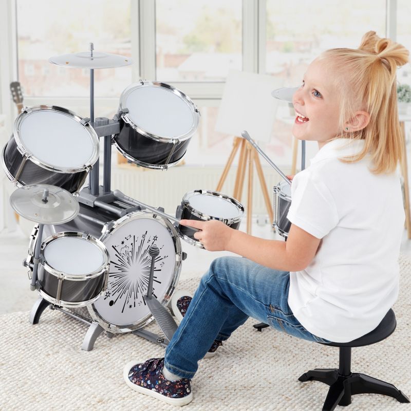 Best Choice Products 18-Piece Kids Beginner Drum Kit, Musical Instrument Toy Drum Set w/ LED Lights, Drumsticks, 3 of 8