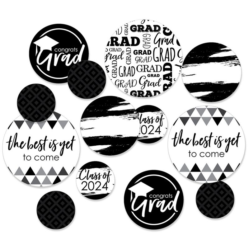 Big Dot of Happiness 2024 Black and White Graduation Party Giant Circle Confetti - Party Decorations - Large Confetti 27 Count, 1 of 8