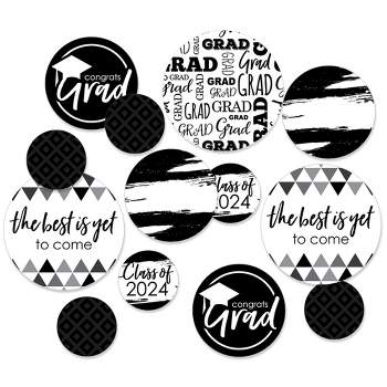 Big Dot of Happiness 2024 Black and White Graduation Party Giant Circle Confetti - Party Decorations - Large Confetti 27 Count