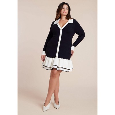 ELOQUII Contrast Tipping Flounce Mini Dress