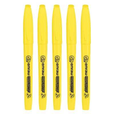 Emraw Pen Style Highlighters, Chisel Tip, Fluorescent Yellow, 4 Count