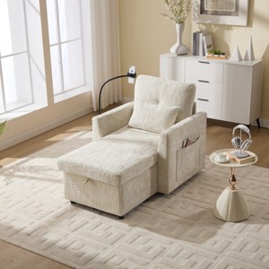 Multifunctional Chenille Chaise Lounge Recliner with Hidden Storage, Adjustable Phone Holder & Side Pockets for Small Spaces-3irtyhousy - 1 of 4