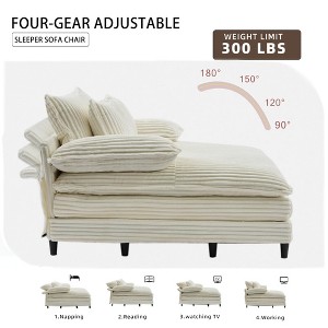 54.75" Oversized Corduroy Chaise Lounge Chair with Fluffy Cushioned Seat, 4-Gear Adjustable Backrest, Sleeper Sofa Chair with 2 Throw Pillows - 1 of 4