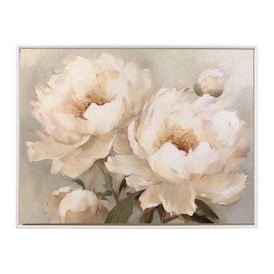 Painterly Peonies White Framed Canvas Wall Art 31.5x41.5