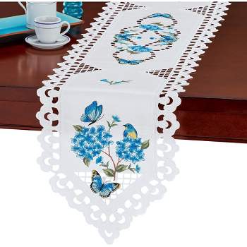 Collections Etc Embroidered Blue Hydrangea Butterfly Table Linens
