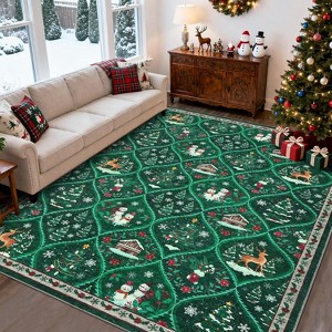 Christmas Area Rug with Tree & Snowflake Print, Non-Slip Floor Mat for Living Room, Bedroom, Dining Room and Playroom - 1 of 4