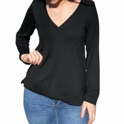 Women's Vintage Washed Long Sleeve V-neck Tees - POL