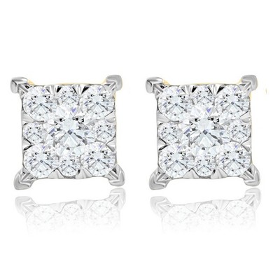 Pompeii3 1/2Ct Diamond Princess Cut Square Round Cut Lab Created Diamond Earrings Gold