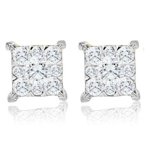 Pompeii3 1/2Ct Diamond Princess Cut Square Round Cut Lab Created Diamond Earrings Gold - 1 of 4