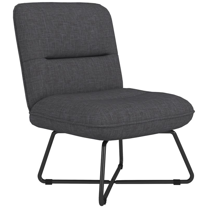 HOMCOM Armless Accent Chair, Upholstered Slipper Chair for Living Room with Crossed Steel Legs, Dark Gray, 4 of 7