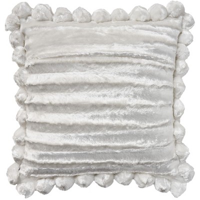 White Velvet Shimmer Poms 20" Square Throw Pillow