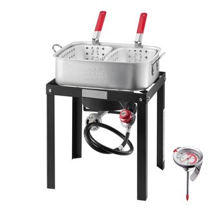VEVOR 18 Qt Fish and Wing Fryer with Double Basket, Aluminum Propane Fish Fryer Kit, Outdoor Deep Fryer Seafood Pot with Thermometer, Silver - 1 of 4