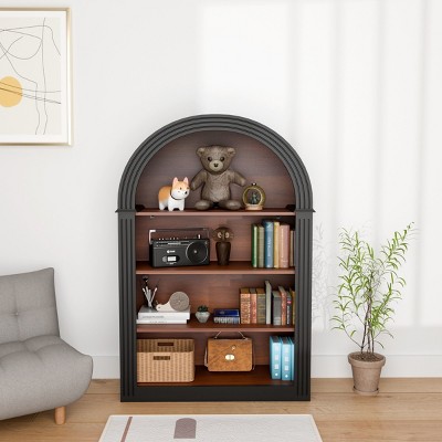 4-Shelf Arched Bookcase,46'' Tall Wood Open Bookshelf for Living Room,Bedroom or Home Office,Black Storage Organizer-Baofuwish