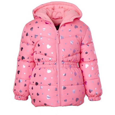 Pink Platinum Little Girl Irridescent Foil GWP Puffer Jacket, Cotton Candy,  4