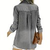 Imily Bela Womens Distressed Denim Shirt Jacket Oversized Long Sleeve Roll Up Versatile Tunic - 3 of 4