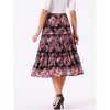 INSPIRE CHIC Women's Floral Elastic Waist Tiered Ruffle Boho Midi Skirts - 4 of 4