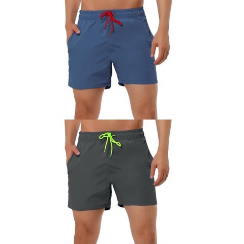 Lars Amadeus Men's Solid Color Summer Beach Pool Swimming Solid Swim Trunks 2 Packs Dark Blue/Gray 32