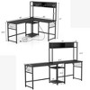 Costway L-shaped Desk with Power Outlet Large Corner Desk Converts to 2-Person Long Desk Rustic Brown/Black - 3 of 4