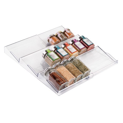 Mdesign Expandable Plastic Spice Rack Kitchen Drawer Organizer - 3 Tiers -  Clear : Target