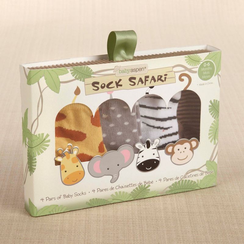 Baby Aspen "Sock Safari" Four-Pair Animal-Themed Sock Set | BA15011AS, 5 of 9