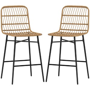 Rattan Counter Bar Stools Set of 2, 26" Counter Height Barstools with Back, Bar Chairs for Kitchen Island - 1 of 4