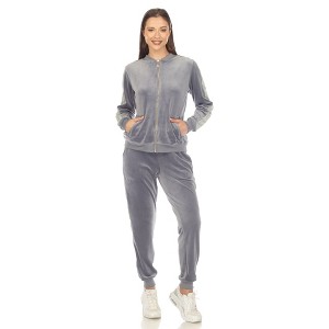 Women's 2-Piece Velour with Faux Leather Stripe - White Mark - 1 of 4
