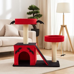 26" Gothic Cat Tree, Cat Tower with Spacious Cat Condo, 2 Padded Perches, Spider Toy, Scratching Posts, Scratching Ladder for Large Cats, Red & Black - 1 of 4