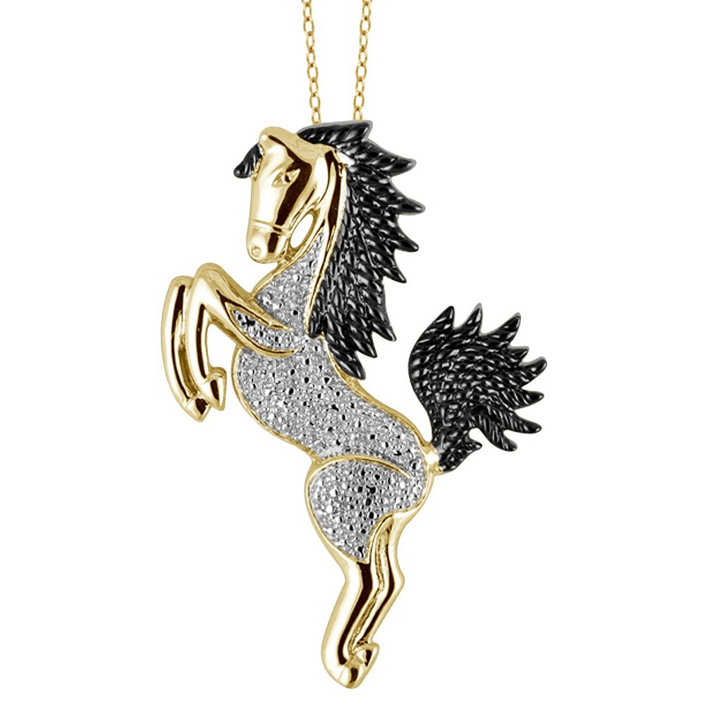 Photos - Pendant / Choker Necklace Women's Sterling Silver Accent Round-Cut White Diamond Pave Set Horse Pend