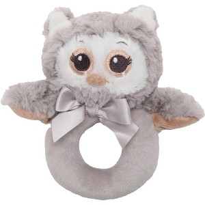 Bearington Baby Lil' Owlie Plush Stuffed Animal Gray Owl Soft Ring Rattle, 5.5" - 1 of 4