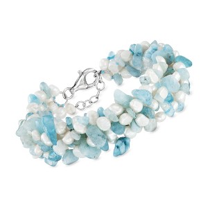 Ross-Simons Aquamarine Bead and 5-6mm Cultured Pearl Bracelet With Sterling Silver Size 8 - 1 of 3