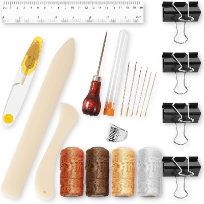Juvale 21pcs Bookbinding Kits, Hand Book Binding Starter Tools with Ruler, Thread Clipper, Bone Folder, Awl, Needle, Binder Clip and Wax Thread