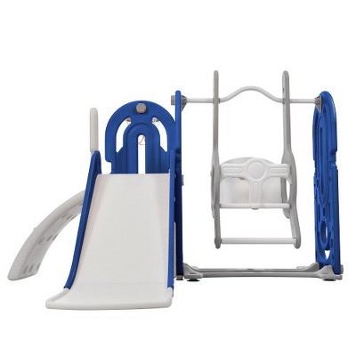 Image of Toddler Slide and Swing Set 5 in 1, Kids Playground Climber Slide Playset with Basketball Hoop Freestanding Combination for Babies Indoor & Outdoor