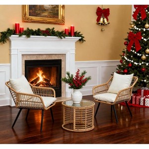 Ainfox 3 PCS Wicker Sofa Patio Bistro Set, Patio Furniture with Glass Top Table and Cushions - 1 of 4