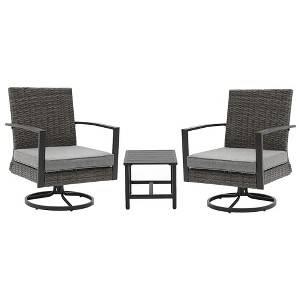 Heynemo 3 Pieces Patio Bistro Set with Swivel Chair and Small Side Table, All Weather Rattan Chairs with Water-Resistant Cushions & Metal Frame - 1 of 4