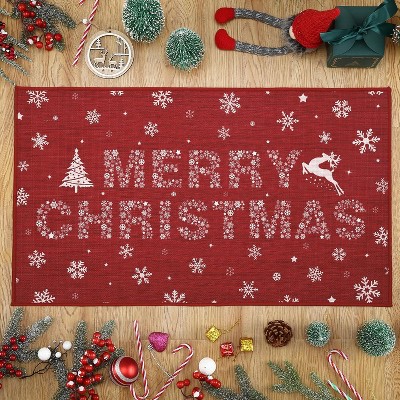 Fulvari Christmas Doormat Merry Christmas Door Mat Snowflakes Non-Slip Indoor Outdoor Front Door Doormat Living Room Bedroom