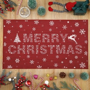 Christmas Doormat for Front Door, Non-Slip Indoor/Outdoor Mat with Green Holiday Design for Entrance - 1 of 4