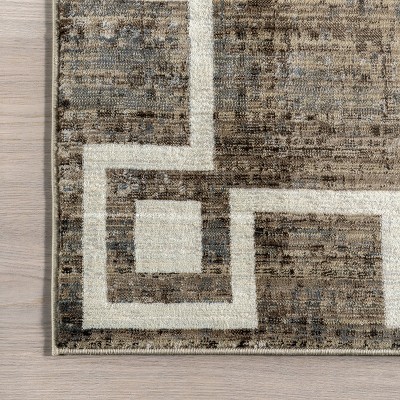 Olvera Beige Geometric Bordered Synthetic Rectangular Rug, 8' x 10'