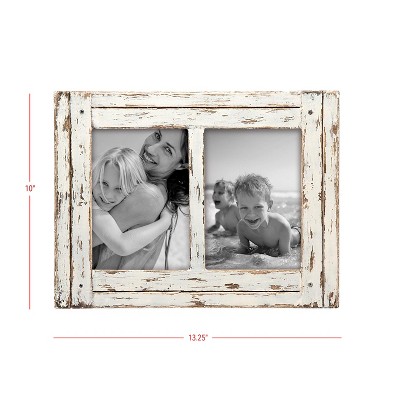 Distressed White Wood 5x7 Double Photo Frame