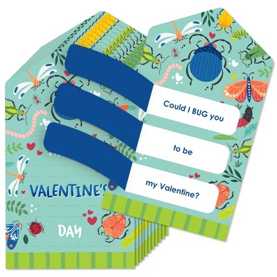 Big Dot of Happiness Buggin' Out - Bugs Cards for Kids - Happy Valentine's Day Pull Tabs - Set of 12