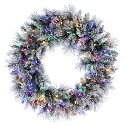 Vickerman 30" Flocked Jackson Pine Artificial Pre-lit Wreath With 100 ...