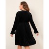 Plus Size Velvet Dress Women V Neck Wrap Dress Long Sleeve Babydoll Fall Dress Ruffle Hem Cocktail Party Dress - 4 of 4