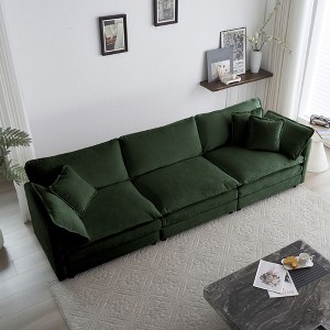 Mid-Century Modern Couch 3-Seater Sofa with 2 Armrest Pillows and 3 Toss Pillows Couch for Living Room Beige Chenille - 1 of 4