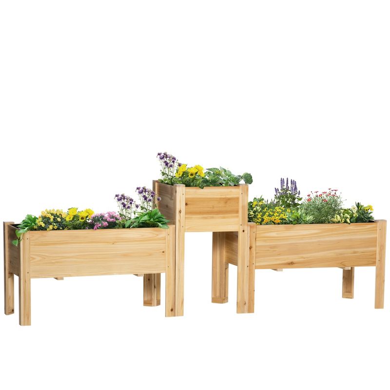 Outsunny Raised Garden Bed Set of 3, Elevated Wood Planter Box with Legs and Bed Liner for Grow Vegetables, Herbs, and Flowers, 1 of 7
