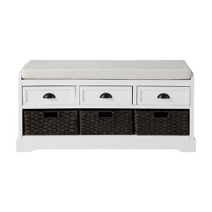 Storage Bench, Wooden Storage Bench Organizer with 3 Drawers and 3 Baskets, Entryway Shoe Bench with Cushion for Living Room, Hallway, Entryway - 1 of 4