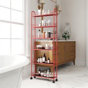 6 Tier Slim Rolling Storage Cart, Metal Mobile Shelving Unit, Lockable Utility Cart with Basket for Kitchen Bathroom Laundry Narrow Places - 1 of 4