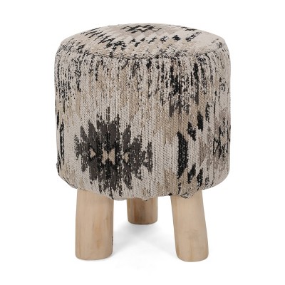 Atkinson Handcrafted Boho Jacquard Stool Beige/Gray/Natural - Christopher Knight Home