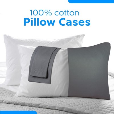 Set of 2 Cooling Down Alternative Gel Fiber Bed Pillows With 100% Cotton Cover, Pillow Cases Included. Standard Size - Gray