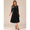 Allegra K Women's Velvet Crew Neck 3/4 Sleeve Party A Line Midi Dress - 4 of 4