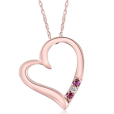 Pompeii3 Diamond & Ruby Heart Pendant 3-Stone Rose Gold with 18" Chain