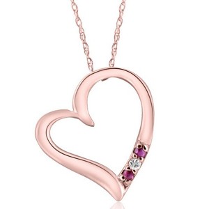 Pompeii3 Diamond & Ruby Heart Pendant 3-Stone Rose Gold with 18" Chain - 1 of 3